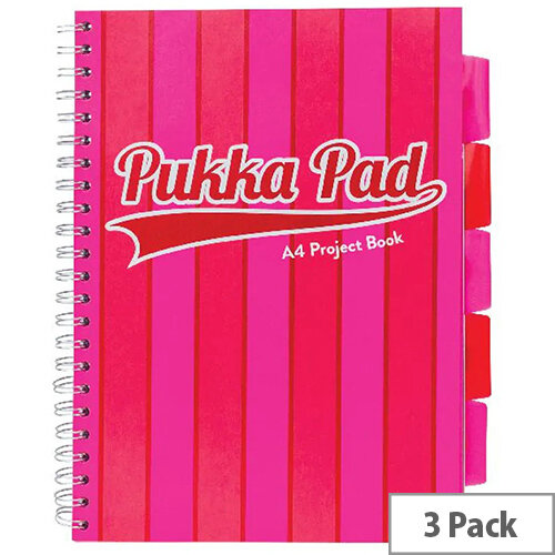 Pukka Pad Vogue Wirebound Project Book A4 Pink Pack of 3 8537-VOG Pukka Pad Vogue Wirebound Project Book A4 Pink Pack of 3 8537-VOG