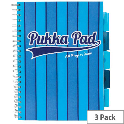 Pukka Pad Vogue Wirebound Project Book A4 Blue Pack of 3 8538-VOG Pukka Pad Vogue Wirebound Project Book A4 Blue Pack of 3 8538-VOG