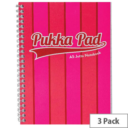 Pukka Pad Vogue Wirebound Jotta Pad A5 Pink Pack of 3 8543-VOG Pukka Pad Vogue Wirebound Jotta Pad A5 Pink Pack of 3 8543-VOG