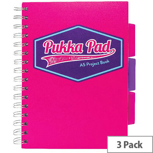 Pukka Pad Vision Wirebound Project Book A5 Pink Pack of 3 8611-VIS