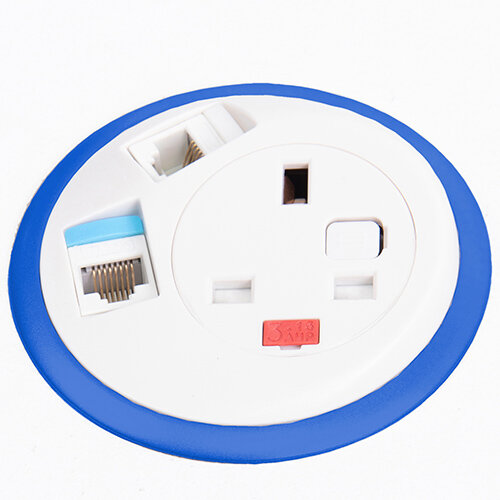 Pixel In-surface Power Module with 1 x UK Socket, 2 x RJ45 Sockets - Dark Blue