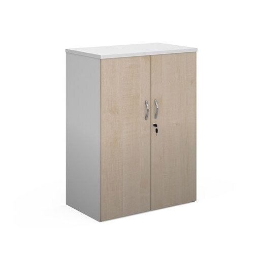 Duo Double Door Cupboard 1090Mm High With 2 Shelves - White With Maple Doors Duo Double Door Cupboard 1090Mm High With 2 Shelves - White With Maple Doors