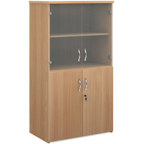 Universal combination unit with glass upper doors 1440mm high with 3 shelves - beech Universal combination unit with glass upper doors 1440mm high with 3 shelves - beech