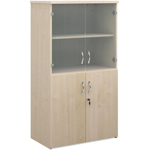 Universal combination unit with glass upper doors 1440mm high with 3 shelves - maple Universal combination unit with glass upper doors 1440mm high with 3 shelves - maple