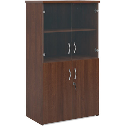 Universal combination unit with glass upper doors 1440mm high with 3 shelves - walnut Universal combination unit with glass upper doors 1440mm high with 3 shelves - walnut