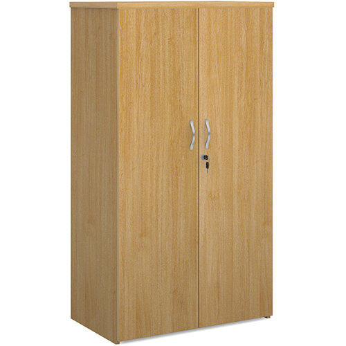 Universal double door cupboard 1440mm high with 3 shelves - oak Universal double door cupboard 1440mm high with 3 shelves - oak