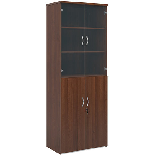Universal combination unit with glass upper doors 2140mm high with 5 shelves - walnut Universal combination unit with glass upper doors 2140mm high with 5 shelves - walnut