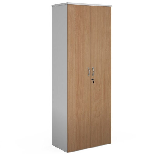 Duo Double Door Cupboard 2140Mm High With 5 Shelves - White With Beech Doors Duo Double Door Cupboard 2140Mm High With 5 Shelves - White With Beech Doors