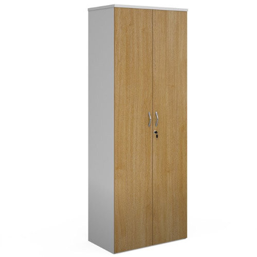 Duo Double Door Cupboard 2140Mm High With 5 Shelves - White With Oak Doors Duo Double Door Cupboard 2140Mm High With 5 Shelves - White With Oak Doors