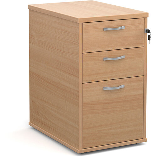 Desk high 3 drawer pedestal with silver handles 600mm deep - beech