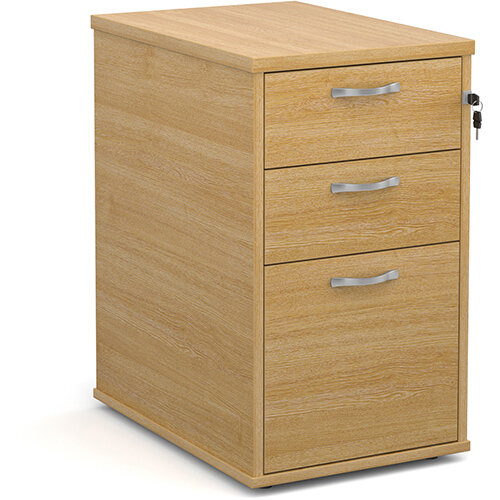 Desk high 3 drawer pedestal with silver handles 600mm deep - oak