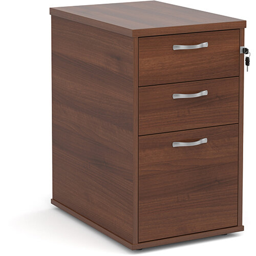 Desk high 3 drawer pedestal with silver handles 600mm deep - walnut