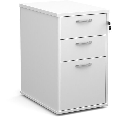 Desk high 3 drawer pedestal with silver handles 600mm deep - white