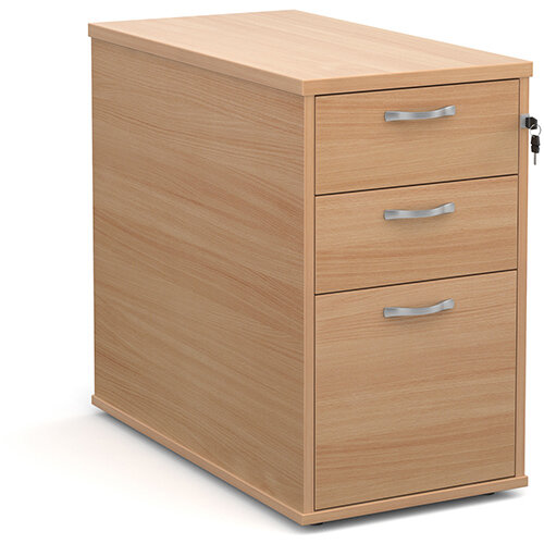 Desk high 3 drawer pedestal with silver handles 800mm deep - beech