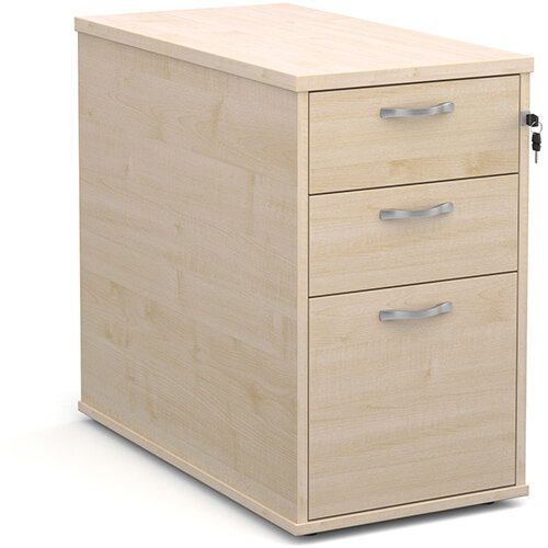 Desk high 3 drawer pedestal with silver handles 800mm deep - maple