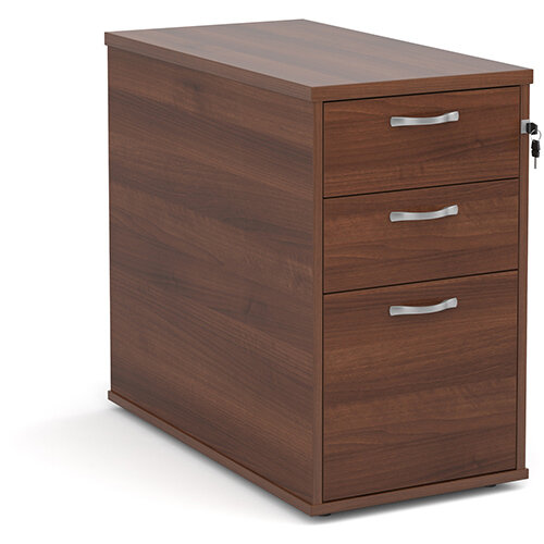 Desk high 3 drawer pedestal with silver handles 800mm deep - walnut