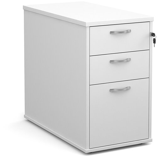 Desk high 3 drawer pedestal with silver handles 800mm deep - white