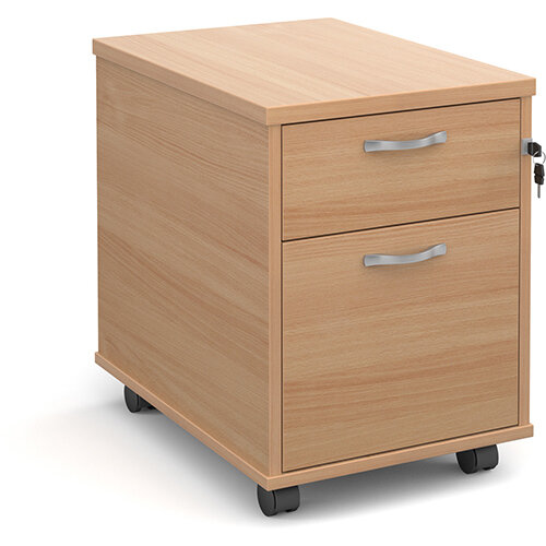 Mobile 2 drawer pedestal with silver handles 600mm deep - beech