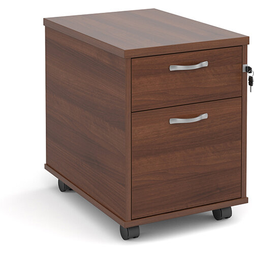 Mobile 2 drawer pedestal with silver handles 600mm deep - walnut