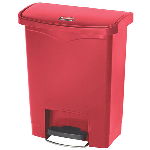 Rubbermaid Resin Slim Jim 30 Litre Front Step Step-On Pedal Bin Red