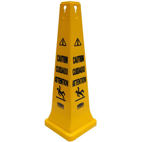 Rubbermaid Safety Cone With Multilingual Caution Imprint & Wet Floor Symbol Yellow