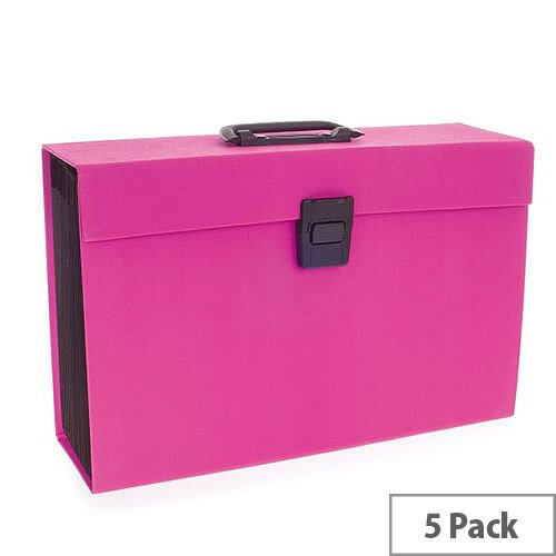 Rexel JOY Expanding Box File Pretty Pink  Pack of 5 - Easily Carry Your Files With 19 Compartments, Secure Latch Closure & Carry Handle. Wipe Clean Linen Texture. Ideal For Use In Schools, Colleges, Offices, Homes & More.