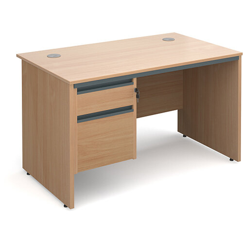 Maestro panel end straight desk with 2 drawer pedestal 1228mm - beech Maestro panel end straight desk with 2 drawer pedestal 1228mm - beech
