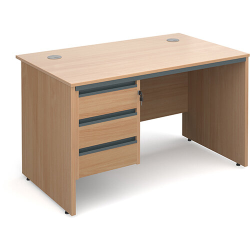 Maestro panel end straight desk with 3 drawer pedestal 1228mm - beech Maestro panel end straight desk with 3 drawer pedestal 1228mm - beech