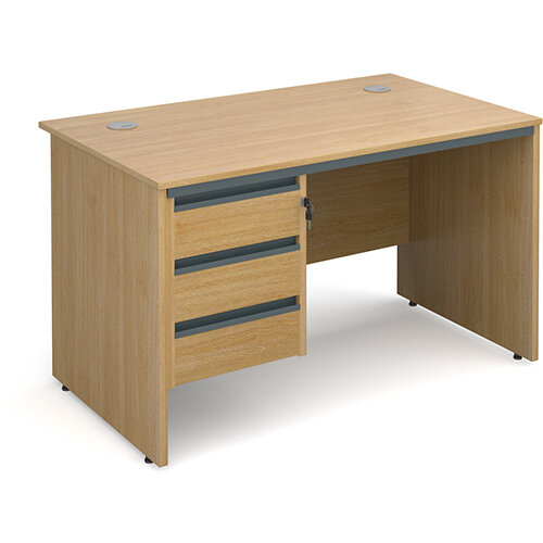 Maestro panel end straight desk with 3 drawer pedestal 1228mm - oak Maestro panel end straight desk with 3 drawer pedestal 1228mm - oak