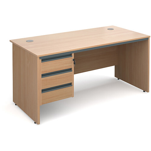 Maestro panel end straight desk with 3 drawer pedestal 1532mm - beech Maestro panel end straight desk with 3 drawer pedestal 1532mm - beech