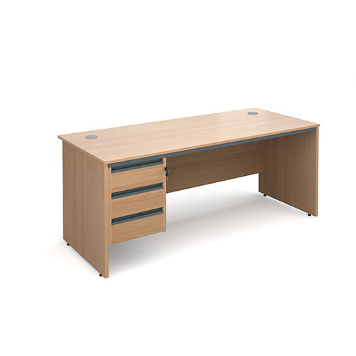 Maestro panel end straight desk with 3 drawer pedestal 1786mm - beech Maestro panel end straight desk with 3 drawer pedestal 1786mm - beech