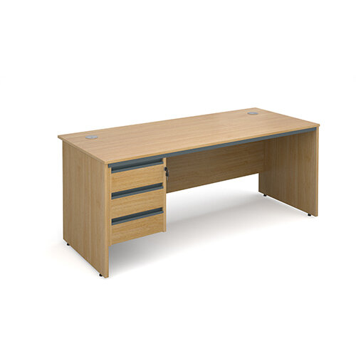 Maestro panel end straight desk with 3 drawer pedestal 1786mm - oak Maestro panel end straight desk with 3 drawer pedestal 1786mm - oak