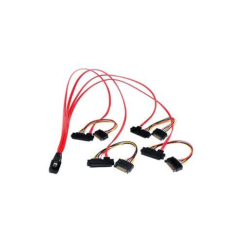 StarTech 50cm Internal Serial Attached SCSI Mini SAS Cable SFF8087 to 4x SFF8482 1 x SFF-8087 Male Mini-SAS 4 x Male SATA Power, 4 x SFF-8482 Mini-SAS Red