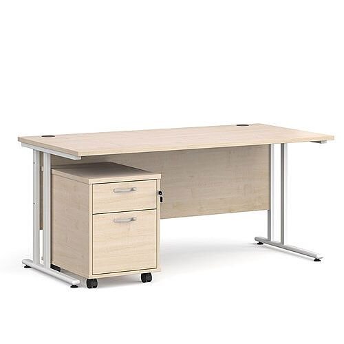 Maestro 25 WL straight desk 1600mm x 800mm with white cantilever frame and 2 drawer pedestal - maple Maestro 25 WL straight desk 1600mm x 800mm with white cantilever frame and 2 drawer pedestal - maple