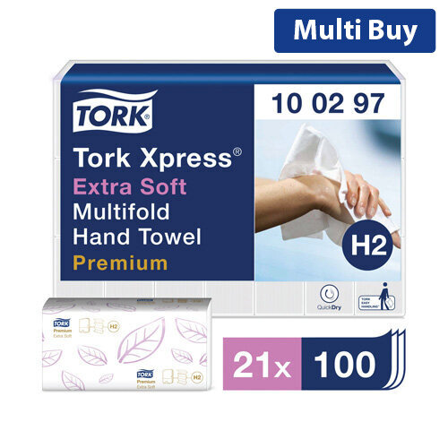 Tork Xpress Extra Soft Hand Paper Towels, 100 Towels Per Sleeve, 21 Sleeves (2955 Sheets, Ref 100297) - Soft and Absorbent Paper Towels for Hygienic Hand Drying