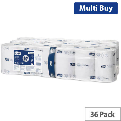 Tork Pack of 36 T7 Coreless Toilet Paper Refill Rolls 2Ply White Ref 472199 EcoFriendly Toilet Rolls for HighTraffic Washrooms