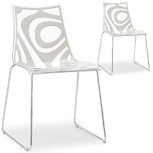 Wave Chrome Sled Base Canteen &Breakout Chair Translucent &Linen White Set of 2 Wave Chrome Sled Base Canteen &Breakout Chair Translucent &Linen White Set of 2