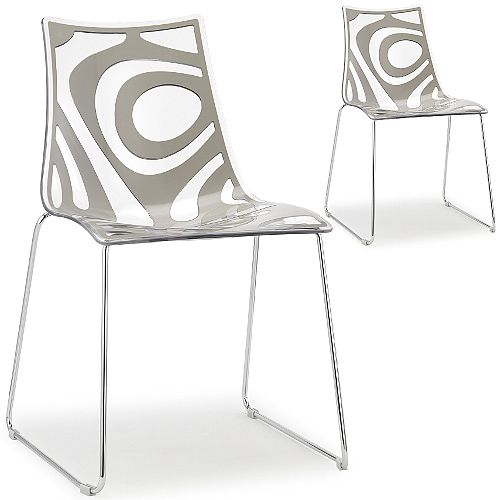 Wave Chrome Sled Base Canteen &Breakout Chair Translucent &Sand Set of 2 Wave Chrome Sled Base Canteen &Breakout Chair Translucent &Sand Set of 2