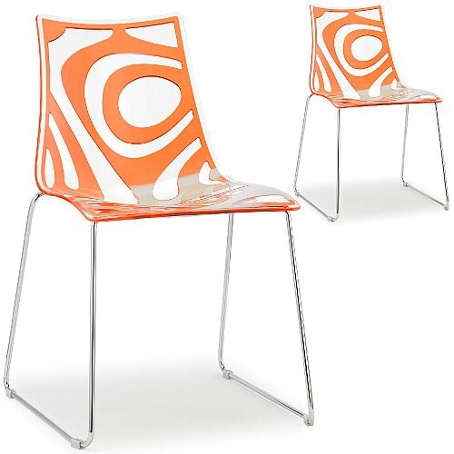 Wave Chrome Sled Base Canteen &Breakout Chair Translucent &Orange Set of 2 Wave Chrome Sled Base Canteen &Breakout Chair Translucent &Orange Set of 2