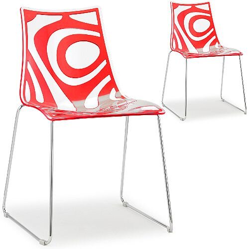 Wave Chrome Sled Base Canteen &Breakout Chair Translucent &Red Set of 2 Wave Chrome Sled Base Canteen &Breakout Chair Translucent &Red Set of 2