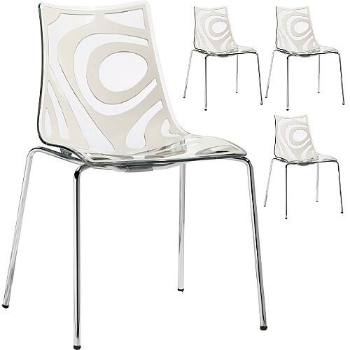 Wave Chrome Leg Canteen &Breakout Stacking Chair Translucent &Linen White Set of 4 Wave Chrome Leg Canteen &Breakout Stacking Chair Translucent &Linen White Set of 4
