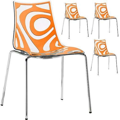 Wave Chrome Leg Canteen &Breakout Stacking Chair Translucent &Orange Set of 4 Wave Chrome Leg Canteen &Breakout Stacking Chair Translucent &Orange Set of 4