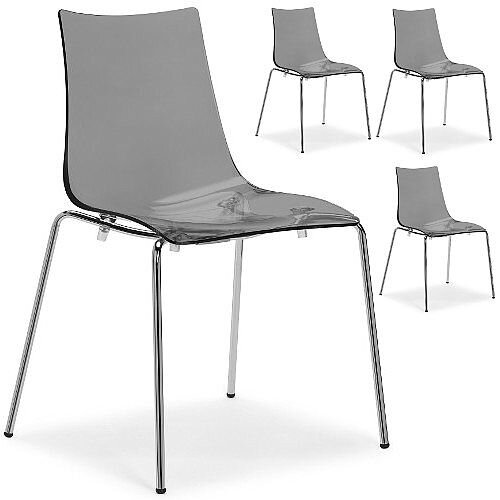 Zebra Antishock Chrome Leg Canteen &Breakout Stacking Chair Translucent Smoked Grey Set of 4 Zebra Antishock Chrome Leg Canteen &Breakout Stacking Chair Translucent Smoked Grey Set of 4