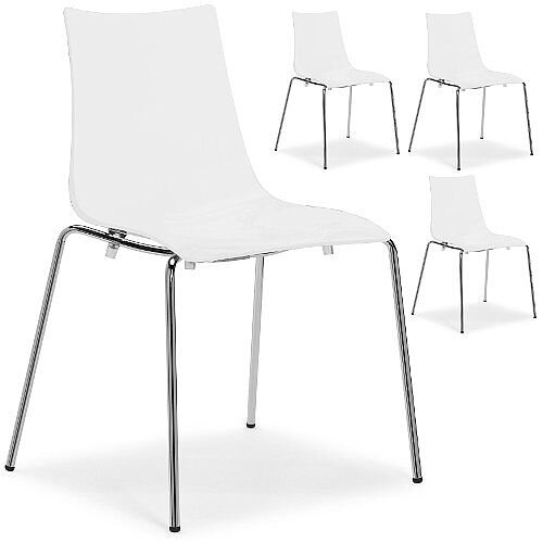 Zebra Antishock Chrome Leg Canteen &Breakout Stacking Chair Glossy White Set of 4 Zebra Antishock Chrome Leg Canteen &Breakout Stacking Chair Glossy White Set of 4