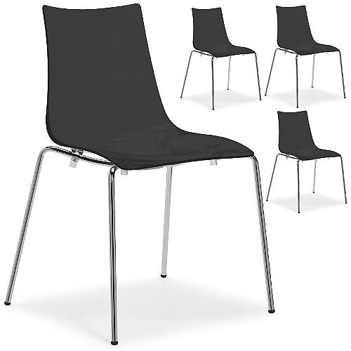 Zebra Antishock Chrome Leg Canteen & Breakout Stacking Chair Glossy Black Set of 4