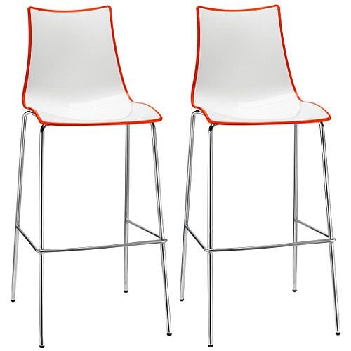 Zebra Bicolore Bar Stool With H800mm Chrome Base White/Orange Set of 2 Zebra Bicolore Bar Stool With H800mm Chrome Base White/Orange Set of 2