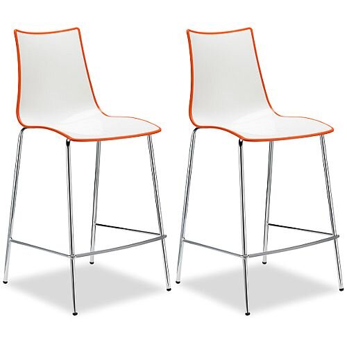 Zebra Bicolore Bar Stool With H650mm Chrome Base White/Orange Set of 2 Zebra Bicolore Bar Stool With H650mm Chrome Base White/Orange Set of 2