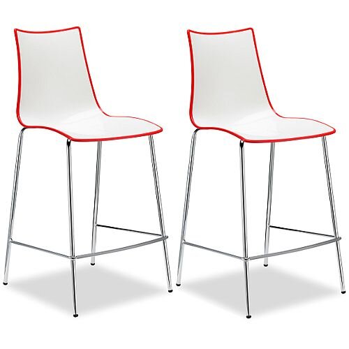 Zebra Bicolore Bar Stool With H650mm Chrome Base White/Red Set of 2 Zebra Bicolore Bar Stool With H650mm Chrome Base White/Red Set of 2