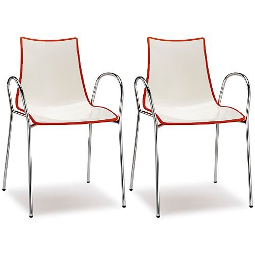 Zebra Bicolore Chrome Leg High Gloss Stacking Canteen Chair With Arms White/Red Set Of 2 Zebra Bicolore Chrome Leg High Gloss Stacking Canteen Chair With Arms White/Red Set Of 2