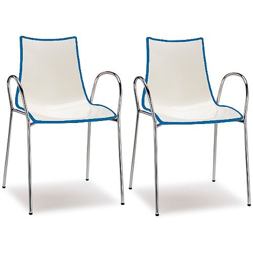 Zebra Bicolore Chrome Leg High Gloss Stacking Canteen Chair With Arms White/Cornflower Blue Set Of 2 Zebra Bicolore Chrome Leg High Gloss Stacking Canteen Chair With Arms White/Cornflower Blue Set Of 2